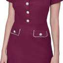 Karl Lagerfeld Women's Short Sleeve Stretch Texture Knit Tweed A-line Dress (12, Wine)