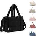 NOL Natural Organic Lifestyle Women's Nylon Lunch Cooler Quilted Tote Bag Puffy Insulated Lunch Bag for Women, Lightweight Waterproof Lunch Box for Work, Picnic, Outdoors,Black