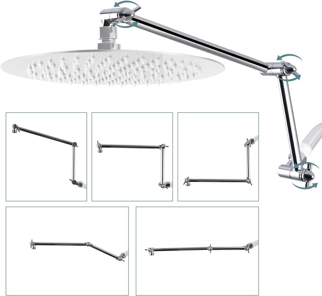 iFealClear Adjustable Shower Head Extension Arm, 16" Brass Shower Head Extender Lower Raise Rain & Fixed Showerhead to Your Height & Angle, G1/2 Shower Arm Extension with Lock Joint, Chrome