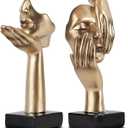 6.5" H Black Gold Art Thinker Figurines 2 PCS, Abstract Small Statues Home Accent Decor for Shelf, Office Desk, Living Room, Knick Knacks Decorations for Shelves (2 Pcs Gold)