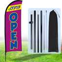 Buryeah Now Open Flag Banner for Business Advertising 7 x 5.4 ft Feather Flag Sign with Flagpole Ground Stake Portable Bag Opening Signs Banner Set for Outside Business(Purple)
