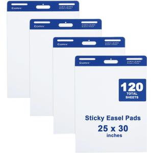 Comix Sticky Easel Pad, 25 x 30 Inches Flip Chart Paper for Teachers, Large Self Stick Easel Paper for Office School Classroom Supplies, 30 Sheets/Pad, 4 Pads/Pack