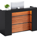 LITTLE TREE 63 Inches Reception Desk, Modern Reception Table with LED Light, Front Counter Desk, Wooden Checkout Counter for Lobbies, Salons, Retail, Home Offices, Reception Room, Black & Brown