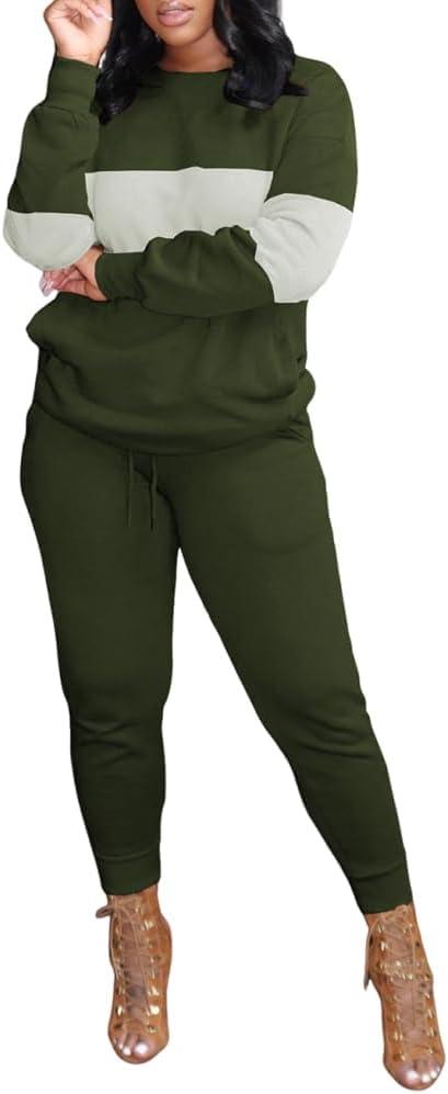 HBQ Women 2 Piece Outfits Casual Long Sleeve Sweat Suits Jogger Tracksuits Lounge Sets With Pockets ,Army Green, Medium