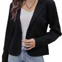 GRACE KARIN Women Sweater Blazer Casual Work Croppped Cardigan Lightweight Button Front Short Knit Blazer Jacket (Large, Black)