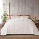 EVERGRACE Luxury Crushed Velvet Quilt Set King Size, Diamond Quilted Lightweight Velvet Comforter, Ultra Soft Oversized Bedspread Coverlet Bedding Set for All Season, with 2 Pillow Shams, Off White | Luxe Velvet, Soft, Opulent Sheen, Beautiful Colors, Oversized, Oeko-Tex Certified (KING/CAL.KING (108" x 96"))