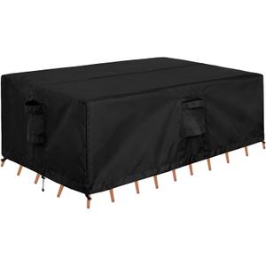 OutdoorLines Outdoor Waterproof Patio Table Furniture Set Covers - Rectangle Couch Sectional Cover Outside Weatherproof Patio Furniture Covering for Deck, Lawn and Backyard 126"L x 126"W x 32"H, Black
