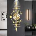 Wall Clock for Living Room, Silent Quality Quartz Battery Operated, Golden Metal Decorative Large Wall Clock for Kitchen,Home,Bathroom,Bedroom Home Decor,14.6x36.3inch