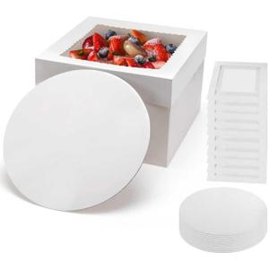 15Pcs 12x12x8 Inch Tall Cake Boxes with Clear Window & Cake Boards - Sturdy White Bakery Boxes with Scalloped Edge for Layer, Wedding, Birthday Cakes - Secure Transport for Professional & Home Bakers