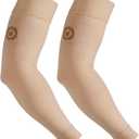 NURCOM Medical Compression Arm Sleeve for Men Women, 20-30 mmHg with Silicone Band for Lymphedema, Lipedema, Pain Relief, Edema, Swelling, Post Surgery Recovery, 2 Pack, Beige XXL