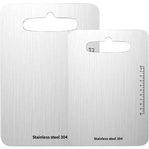 2Pcs 304 Stainless Steel Cutting Boards, 14" x 9.8" and 11.4" x7.9" 2 Pack Titanium Cutting Boards for Kitchen, Thickened Heavy Duty Steel Chopping Boards With Clear Scale for Kitchen