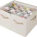 Shoe Organizer for Closet, Foldable Shoe Box with Adjustable Dividers and Clear Cover, Space Saving Shoe Storage Organizer Cabinet with Reinforced Handles, Fits 16 Pairs, Beige TP09Y (Large(20.87''L x 16.54''W x 13.5''H))