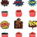 12 Pcs Spider Cake Toppers, Spider Theme Cupcake Decorations Glitter Red Black Blue Spider Pattern Birthday Party Supplies, Spider Web Birthday Decorations for Boys, Men, Baby Shower