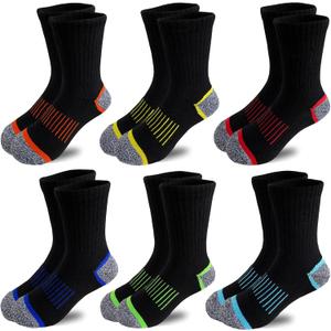 JAMEGIO 6 Pairs Boys' Cotton Crew Socks,Sock for Boys Age 3-10,Comfortable Stretch Cushioned Athletic Socks (Black)