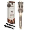 AIMIKE Round Hair Brush, 1 inch Barrel with Boar Bristles, Nano Thermal Ceramic & Ionic Tech, for Blow Drying, Styling, Curling and Shine + 4 Clips (Gold, Unisex, Fine Hair, Short Hair, AntiFrizz)