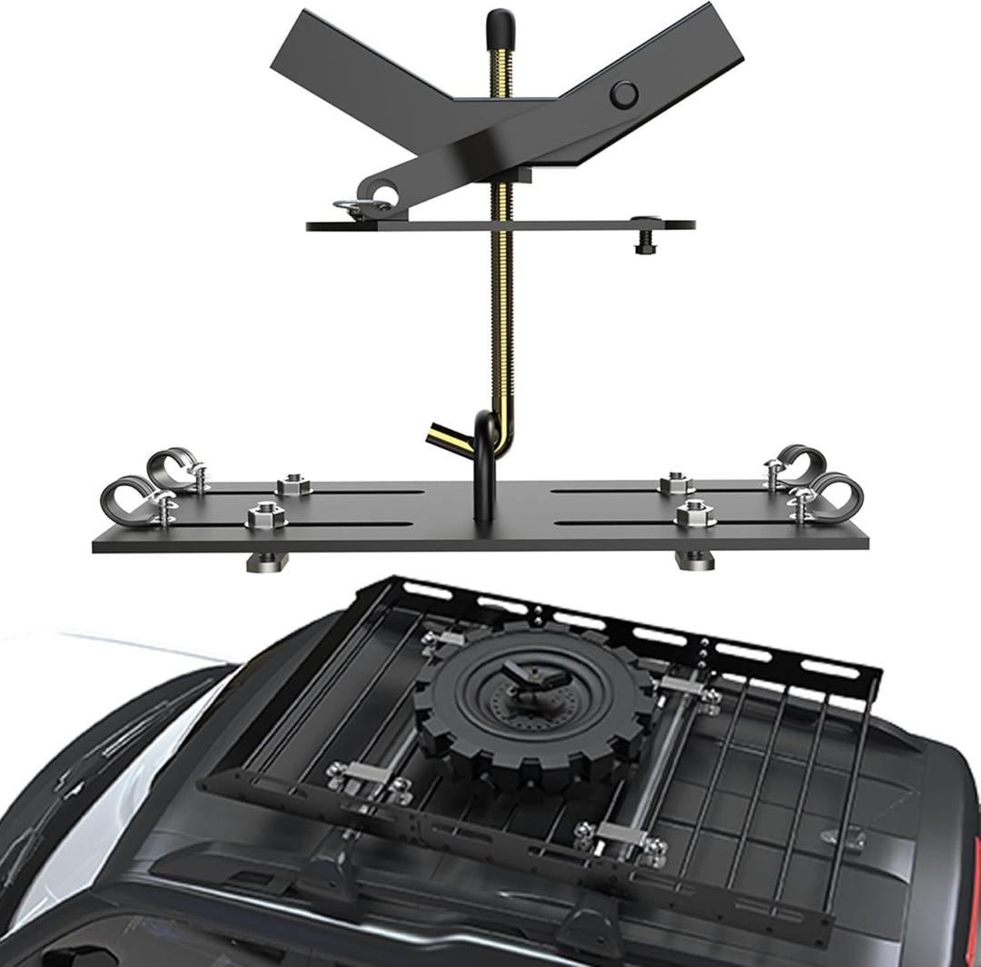 Universal Spare Tire Carrier for Roof Rack Platforms and Cargo Baskets Spare Tire Mount with Lock Spare Tire Up to 35 Inches