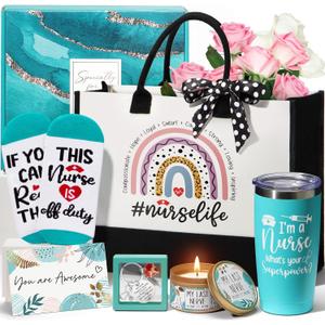 Nurse Gifts for Women, Christmas RN Gifts for Nurses Female, Best Nurse Practitioner Gift for Women Funny School Nurses Appreciation Graduation Gift Basket for Nursing Student with Canvas Tote Bag