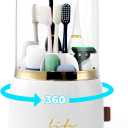 Toothbrush Holders for Bathrooms, Rotating 7 Slots Toothbrush Holder with Cover, Kids Electric Toothbrush and Toothpaste Holders for Caddy for Bathroom Vanity, Sink, Countertop, White