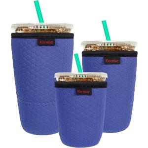 KENOBE 3 Pack Neoprene Insulator Sleeve for Iced Coffee Cups, Reusable Cooler Sleeves for Iced & Hot Drinks, Universal Fit 16-32 oz Cups Beverages, Compatible with Starbucks Dunkin Coffee and More (Purple)