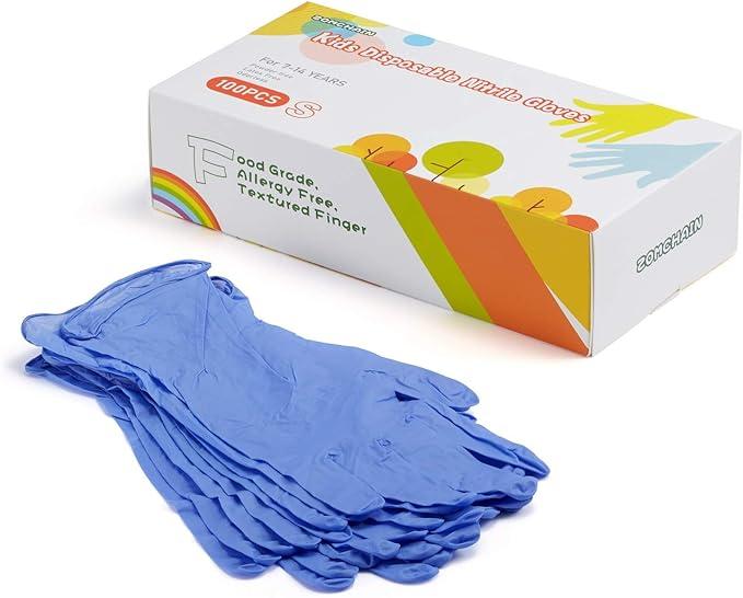 Kids Disposable Nitrile Gloves for 7-14 Years - Latex Free, Powder Free - for Crafting, Painting, Cooking, Cleaning -100 PCS