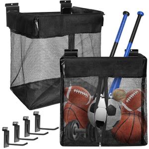 Large Mesh Slatwall Baskets 2 Sets, 16x16x12 Inch Slat Wall Mesh Baskets with 4 Hooks, 48L Mounted Hanging Slatwall Basket for Shop Garage Gym Toy Display Storage Panel Accessories