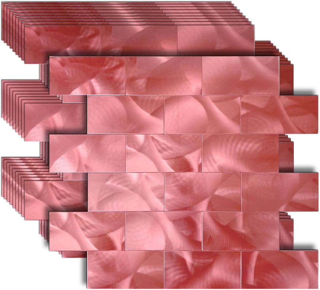 WEIMEISC 10 Sheets Peel and Stick Backsplash Tile for Kitchen, Self-Adhesive Mosaic Tile, Stick on Bathroom VanitiesFireplace Dcor, Laundry Table (Red)