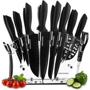 Kitchen Knife Set with Block, 19 PCS High Carbon Stainless Steel Sharp includes Serrated Steak Knives Set, Chef Knives, Bread Knife, Scissor, Sharpener, all in one (Black)