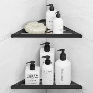 Fikoksol Shower Caddy, 2 Pack Bathroom Corner Shelf, Triangle Shelf Storage for Bathroom Shower, Black Metal Shower Shelf & Rustproof Wall Mounted Adheisve Shower Organizer Accessories and Essentials
