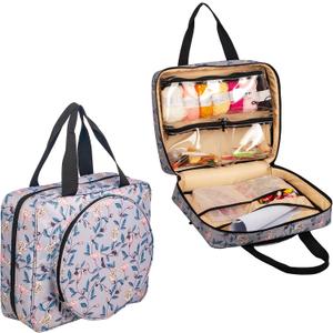 Portable Square Cross Stitch Starter Kits Bag Embroidery Project Bag Embroidery Tool Storage Tote Bag with Multifunctional Pockets, Bag Only (Flower Pattern)