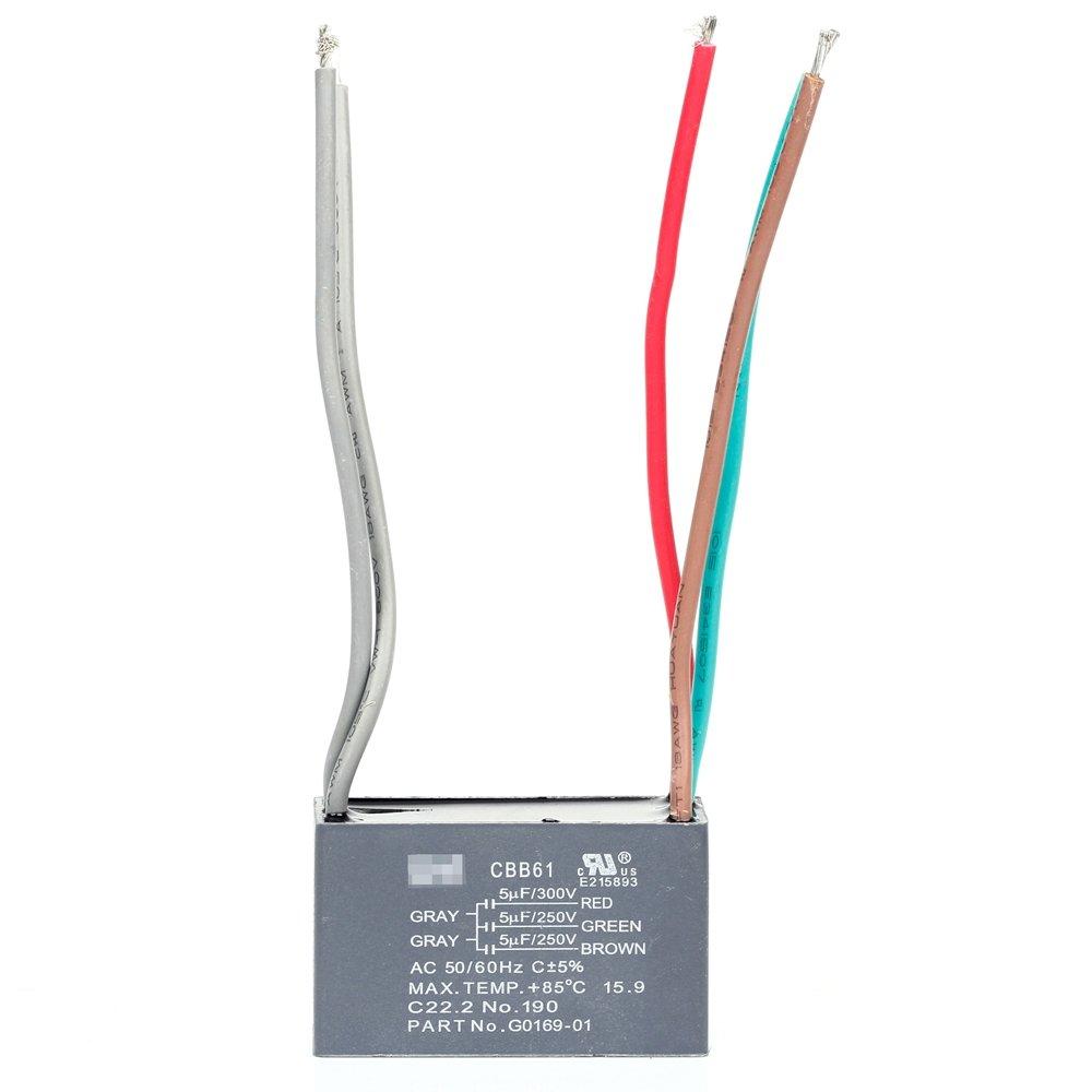5 Wire Ceiling Fan Capacitor CBB61 5+5+5uf 250V-300V AC 50/60 Hz Power Relay Replacement