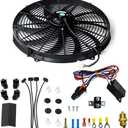 BLACKHORSE-RACING 16" 16 inch Electric Radiator Fan High 3000 + CFM Thermostat Wiring Switch Relay Kit Black