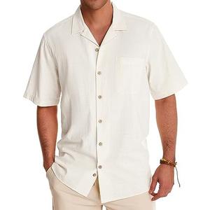 Alimens & Gentle Cuban Linen Shirts for Men Short Sleeve Button Down Shirt Cotton Summer Beach Camp Vacation Hawaiian Shirts. Size 3XL