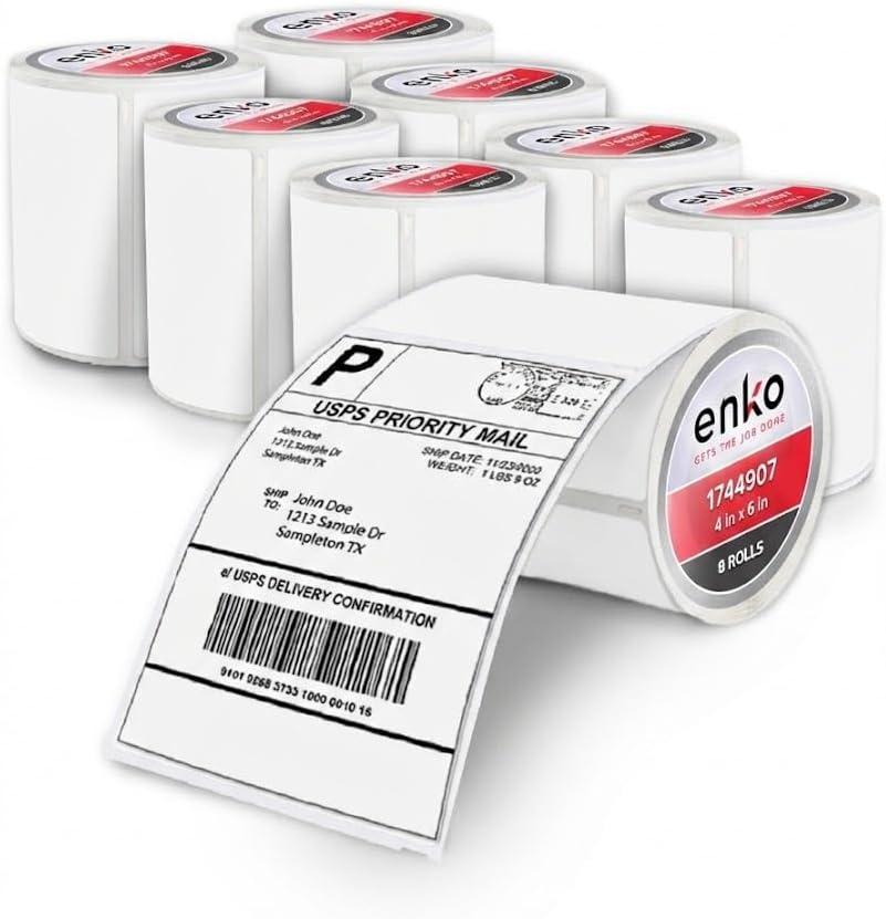 enKo Compatible Zebra 4x6 Label/Dymo Labels 1744907 (4 x 6) for Dymo Labelwriter 4XL Shipping Zebra Direct Thermal Printer (8 Rolls, 1760 Labels) 6 Pcs