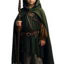 HOMELEX Green Renaissance Costume for Boys - Kids Medieval Cloak With Hood Halloween Ranger Wizard Elven Hooded Cape Robe, S