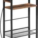 HOOBRO Small Narrow Side Table with Charging Station, Skinny End Table for Small Spaces, Slim Nightstand with USB Ports Outlet, Sofa Beside Table with Storage Shelf, Rustic Brown and Black BF102UBZ01