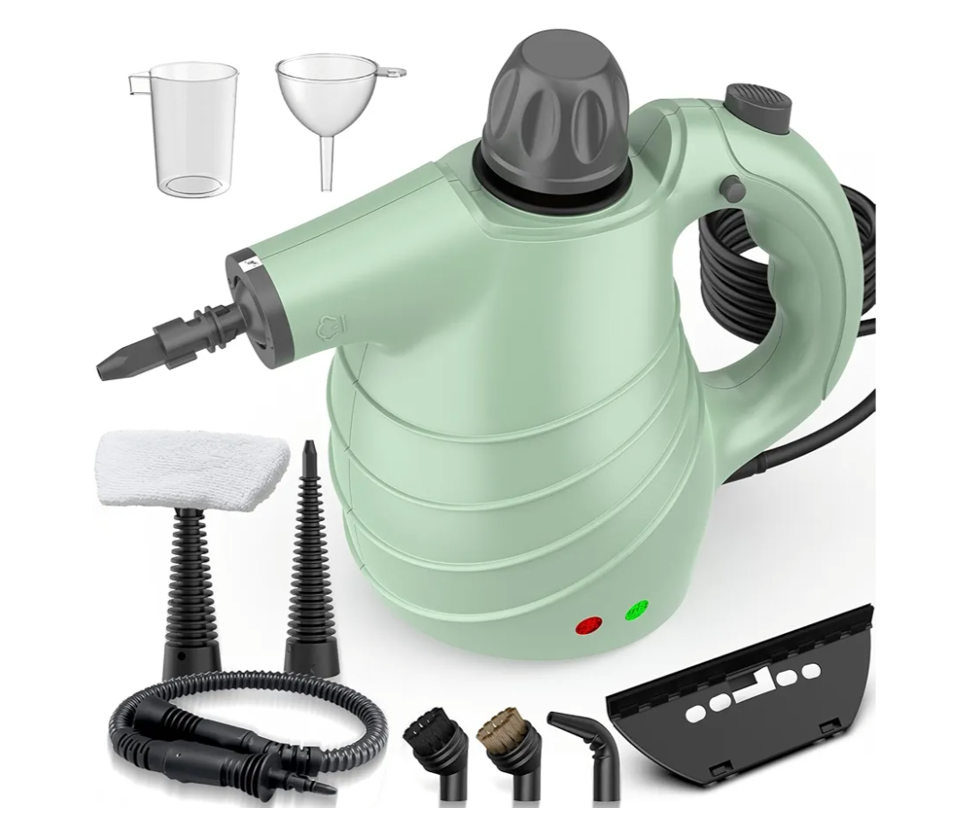 Handheld Steam Cleaner for Home, HighPressure ChemicalFree Steamer with 10 Accessories for Deep Cleaning and Less Scrubbing on Kitchen Grease, Bathroom Tile, Grout, Floor and Couch(Green)