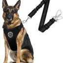 SlowTon Dog Seat Belt Harness for Car, Dog Car Harness Adjustable Mesh Breathable & Dog Seatbelt Safety Tether with Elastic Bungee for Small Medium Large Pets(Black, Double Clip, L)