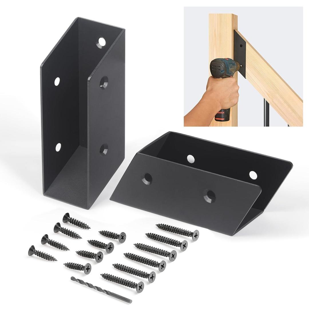 8 Pair(16pack) 30 Stair Stainless Steels Deck Railing Bracket Connectors, for 2x4 (Actually 1 " x 3 ") Wood Deck Railing Post to handrail Connection (Matte Black)
