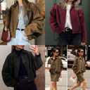 Xunger Women's Faux Suede Bomber Jacket Spring Lapel Pilot Coat Casual Oversized Long Sleeves Trendy Streetwear Outerwear (Beige, S)