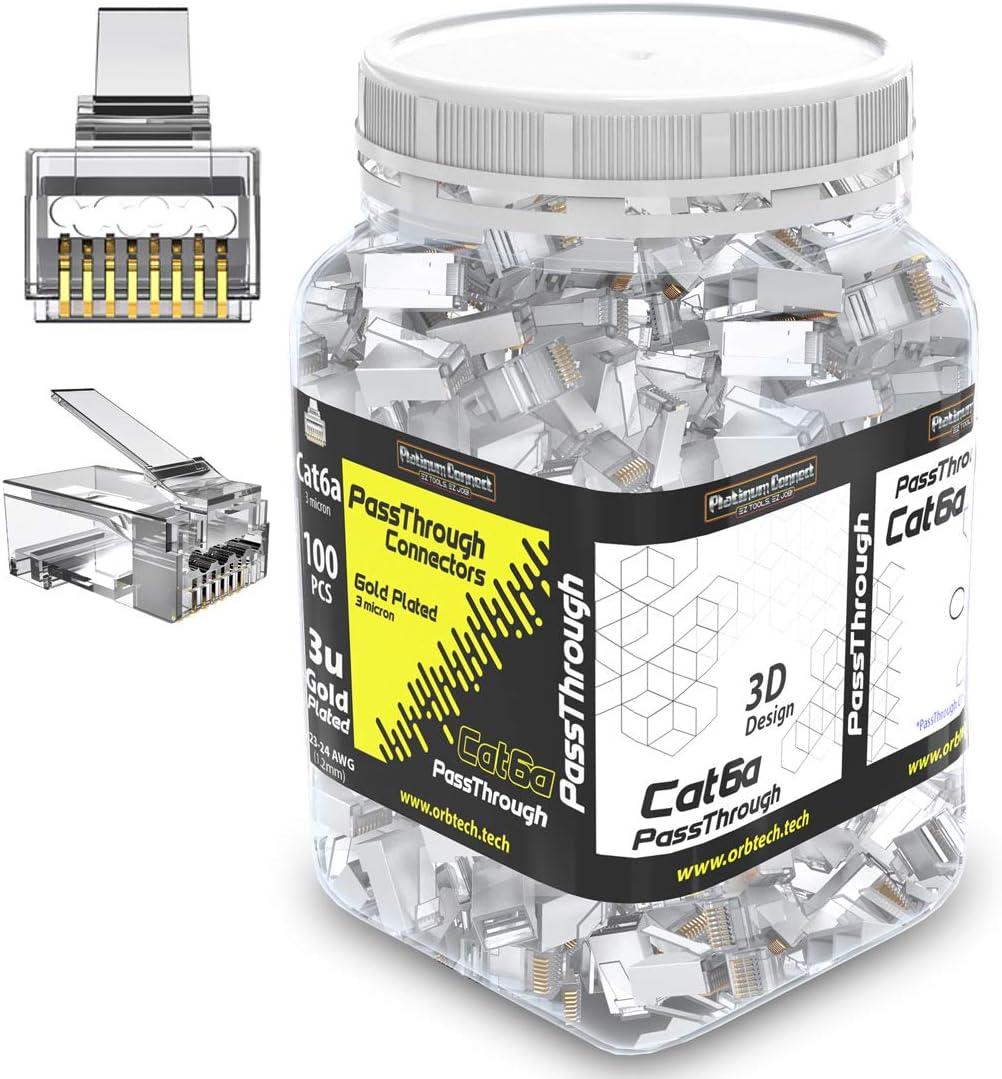 Cat6 passthrough rj45 connectors, 100 PCS Jar, Gold Plated 3 Micron 3u for HIGH Speed Data Transmission (CAT6/100 PCS)