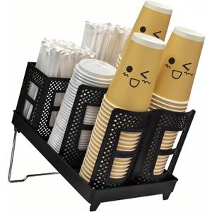 Coffee Cup Holder Organizer Unbreakable 2-IN-1 Paper Cup and Lid Holder with Straw Organizer Adjustable Paper Cup Holder for Countertop Coffee Station Bar Restaurant Breakroom Kitchen Office
