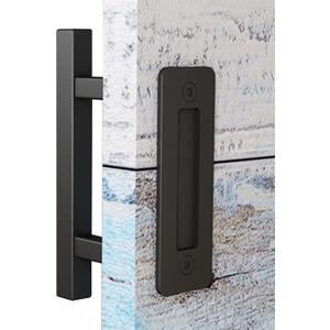 EaseLife 10" Sliding Barn Door Pull Handle with Flush Hardware Set, Double Sided, Heavy Duty, Square, Matte Black Powder Coated Finish, Easy Install