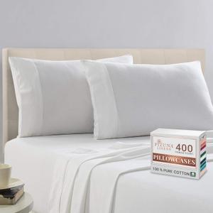 Pizuna Pure 100% Cotton Pillow Cases King Size Set of 2 White, Luxurious 400 Thread Count Long Staple Cotton Sateen with Envelope Closure (Combed White Cotton Pillow Cases King)