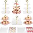 Pack of 10 NWK Cake Stand Set, with 3 x Two-Tier and 3 x Three-Tier Cupcake Stands, 4 x Appetizer Trays, for Birthday Baby Bridal Shower Party (Gold)