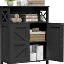 Homhedy Farmhouse Bathroom Storage Cabinet with 2 Doors, Toilet Paper Cabinet with Adjustable Shelves, Small Bathroom Cabinet for Kitchen/Laundry/Living Room, 11.8 x 23.6 x 31.5 Inches, Black