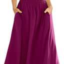 ANRABESS Women's 2 Pieces Outfits One Shoulder Smocked Crop Top & High Waist Long Skirt Dress Set with Pockets
