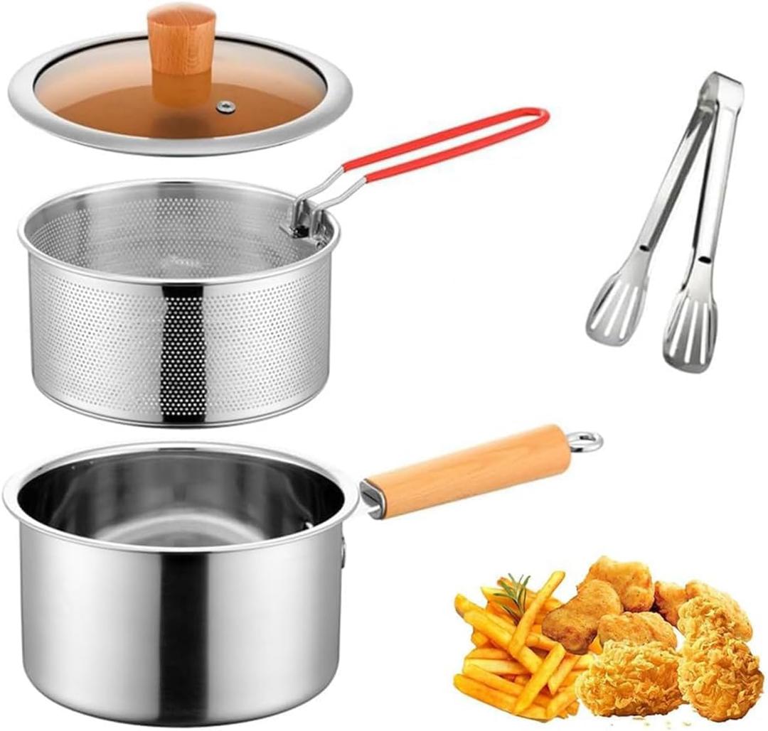 Small Stainless Steel Deep Fryer Pot With Fry Basket, 2.5L Small Capacity Deep Fryer with Lid, Stock Pot,Stove Top Cooking Pot Deep Fryer With Basket For Cooking Chicken Wings, Seafood