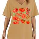 Tomato Tshirt Fruit Tee Shirts Womens Tomato Season V-Neck Shirt Graphic Tees for Women Casual Short Sleeve Tops (M)