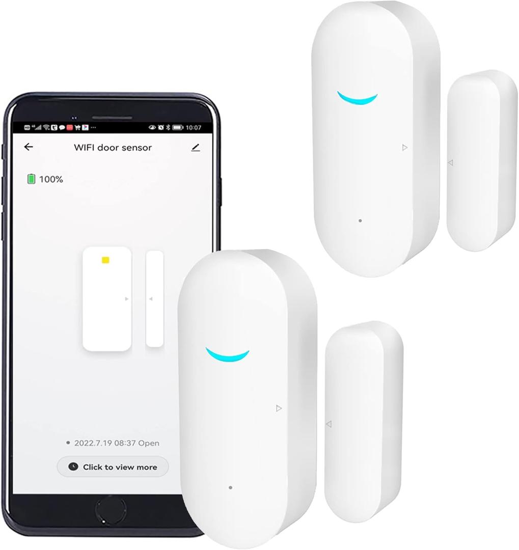 2 Pack WiFi Door Window Sensor Detector: Wireless Security Alarm Door Sensor, Tuya Door Open Contact Sensor, Compatible with Alexa,Google Home,Siri, Smart Door Sensors for Home Business Security