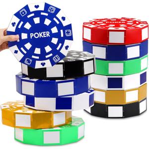 12 Pcs Casino Theme Party Decorations 9 Inch Large Poker Chip Favor Boxes Jumbo Chip Table Centerpiece for Game Night New Year Prom Party Supplies, Multicolor